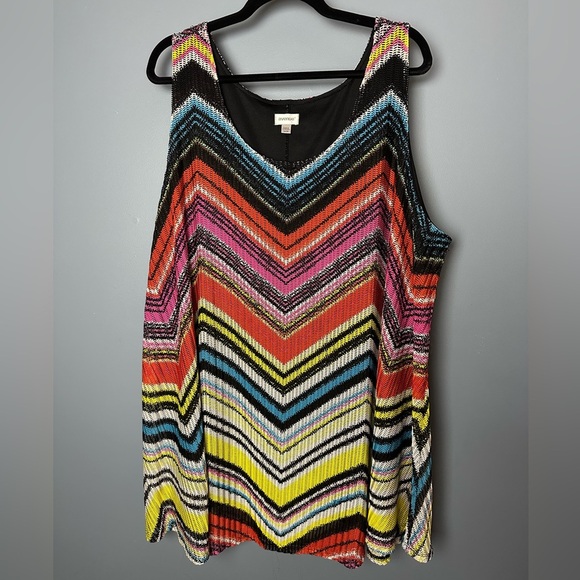 Avenue Tops - Avenue 4X Chevron Rainbow Printed Stretchy Lined Multicolour 90s Comfy Tank Top